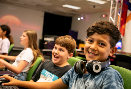 Children on computers in the MediaLab